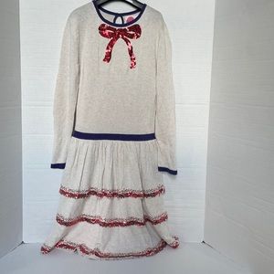 MINI BODEN Girls Sweater Dress Red Bow Size 9-10
